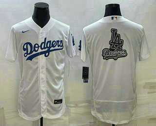 Mens Los Angeles Dodgers Big Logo White Flex Base Stitched Baseball Jersey